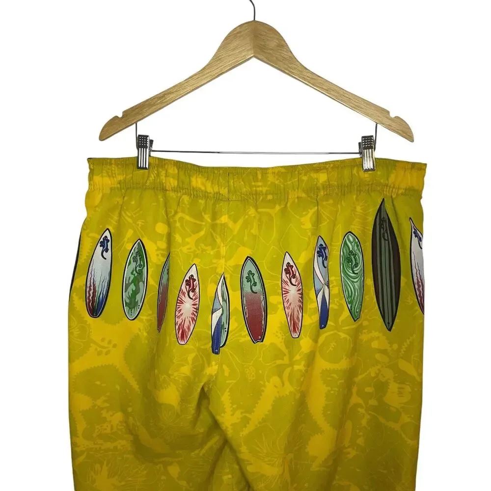 VTG Gecko Hawaii Swimming Trunk y2k 90s Novelty Yellow Beach Printed Lizard L